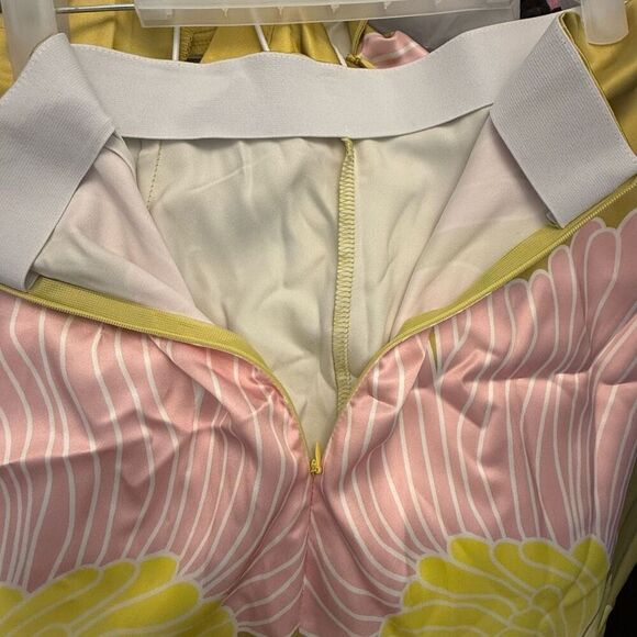 NWT Japanese Asian Flower Loose High Waisted Yellow  2-Piece Set Top Skirt Size - Picture 7 of 7